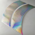 Waterproof laser reflective wheel hub stickers for car and motorcycle wheels in four sizes