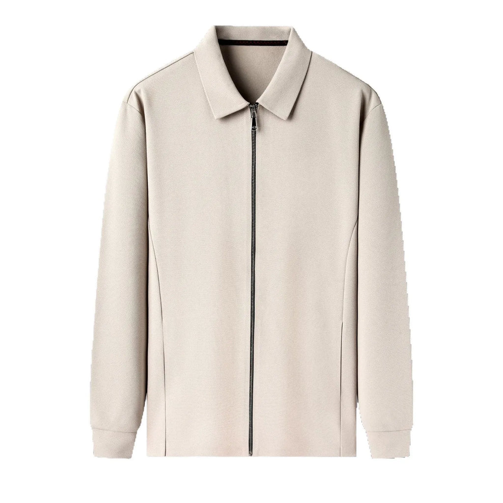 Men's polyester casual business jacket in three colours: black, dark grey, and apricot.