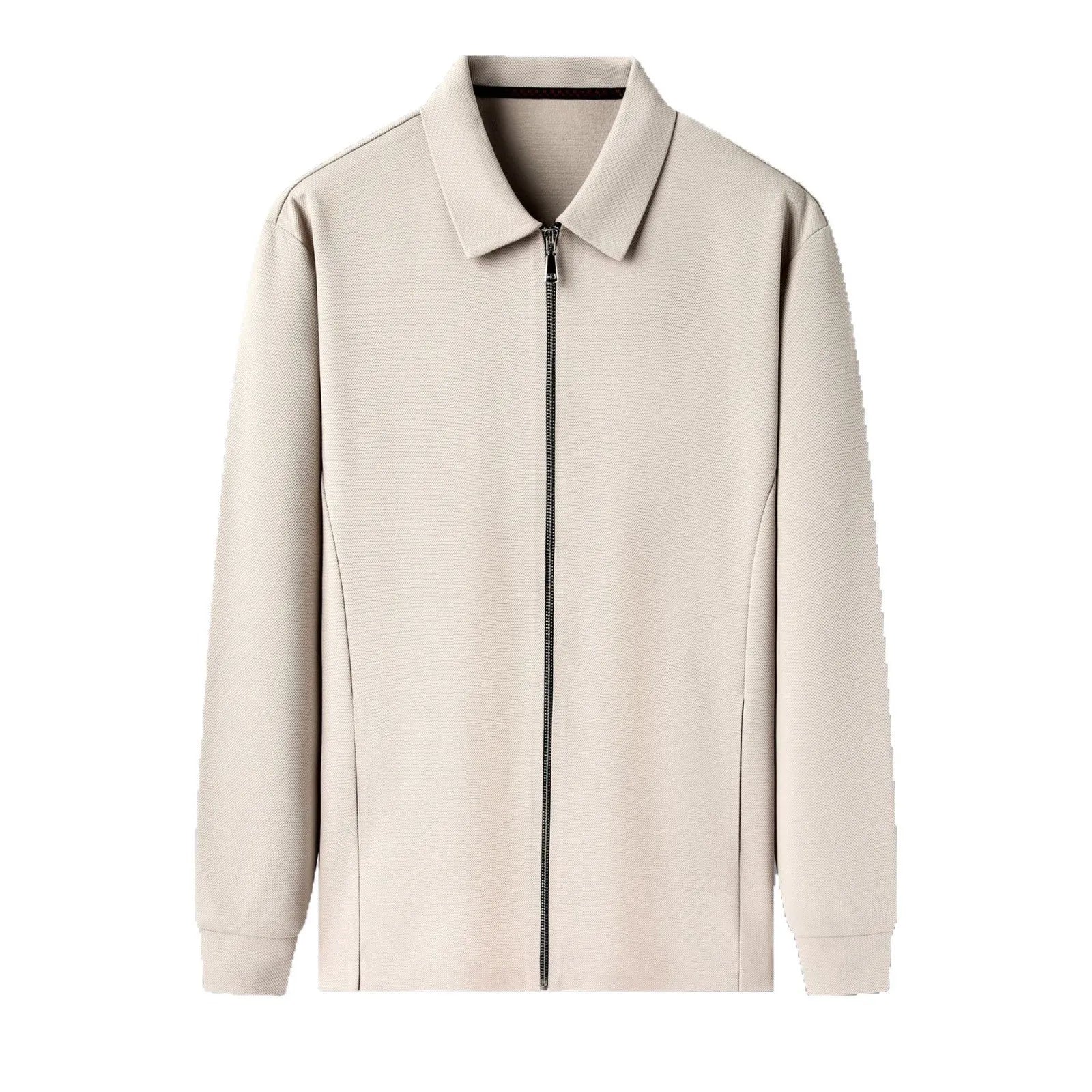 Men's polyester casual business jacket in three colours: black, dark grey, and apricot.