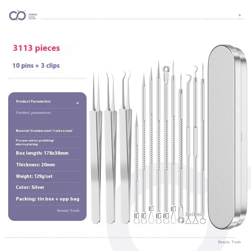 4-piece metal acne needle set with ultra fine pointed tips for precise skin treatment applications