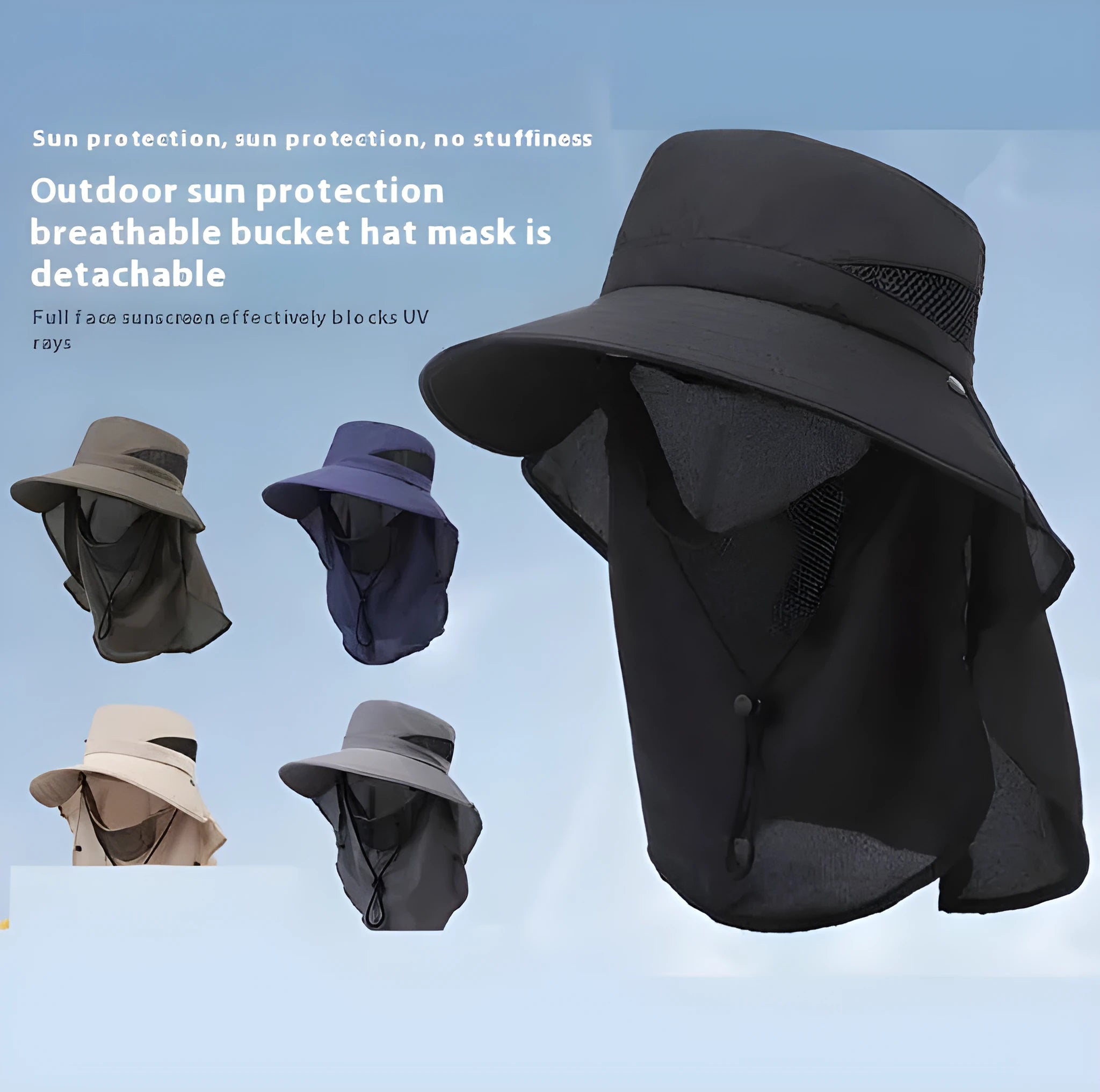 Men's wide brim polyester fisherman sun hat in khaki colour with adjustable strap.