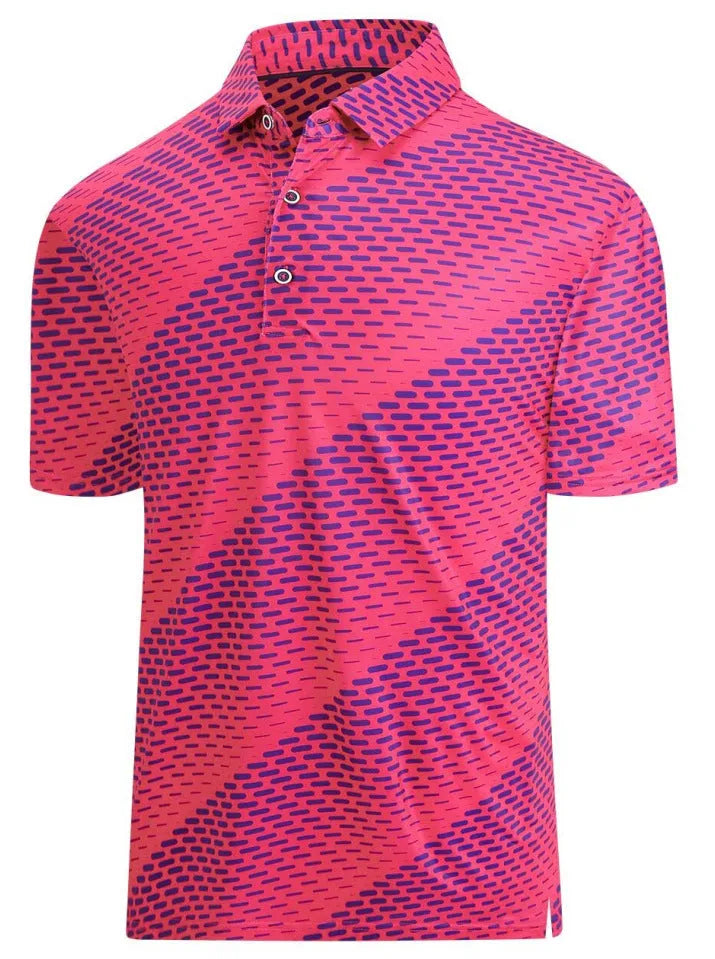 Men's 3D printed mesh short sleeve shirt in Japanese retro style with zipper decorations and graphic patterns