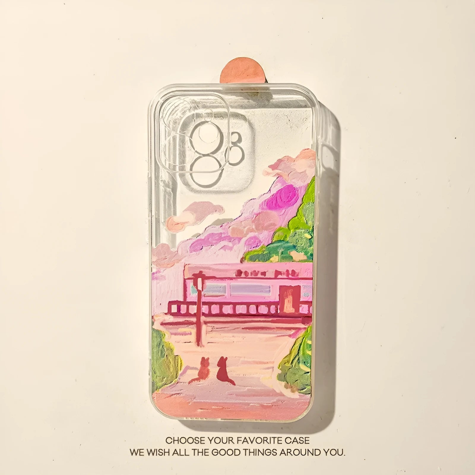 Soft silicone mobile phone case with two cat cartoon design on back for various iPhone models.
