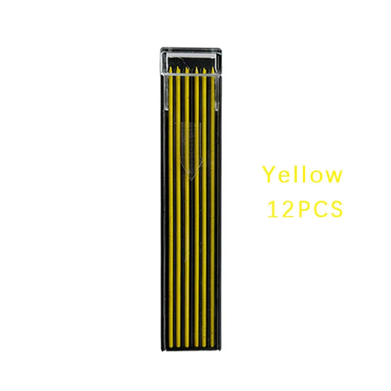 Plastic case containing 12 pieces of 0.5mm erasable mechanical pencil lead refills in rainbow and standard colours