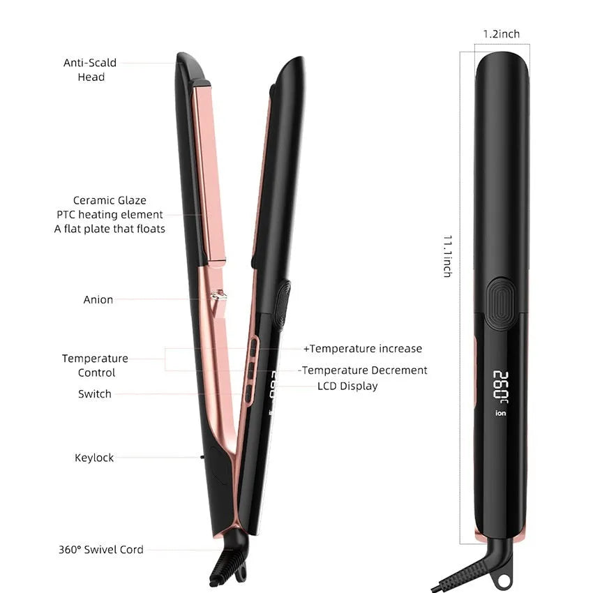Hair straightener with negative ion technology and temperature display