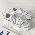 Men's Korean style platform dad shoes with lace-up front and mesh lining in white colour