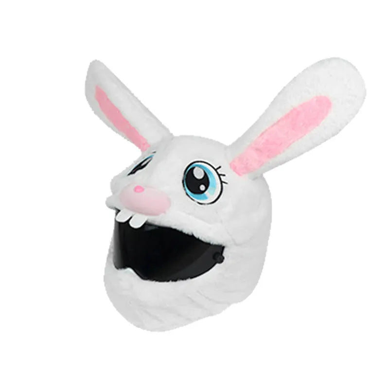 Long Eared Rabbit White plush helmet cover with decorative rabbit head design for electric motorcycles