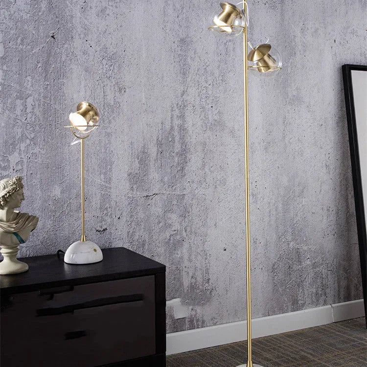 Glass desk lamp with dimmable touch switch and LED light source on desk surface