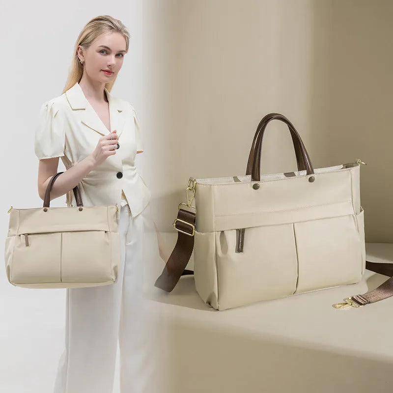 Women's large capacity oxford cloth briefcase showing 36cm length and open pocket design