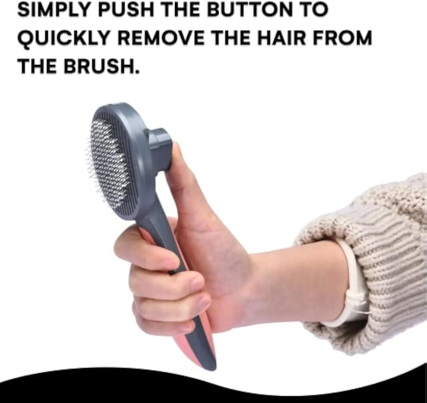 Self-cleaning slicker brush for cats and dogs with one-click button in grey, green, or pink colours
