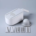 Blue multifunctional vegetable cutter with stainless steel blades in Nordic style design