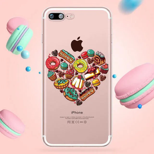 Transparent iPhone silicone case with colourful ice cream pattern design on clear background
