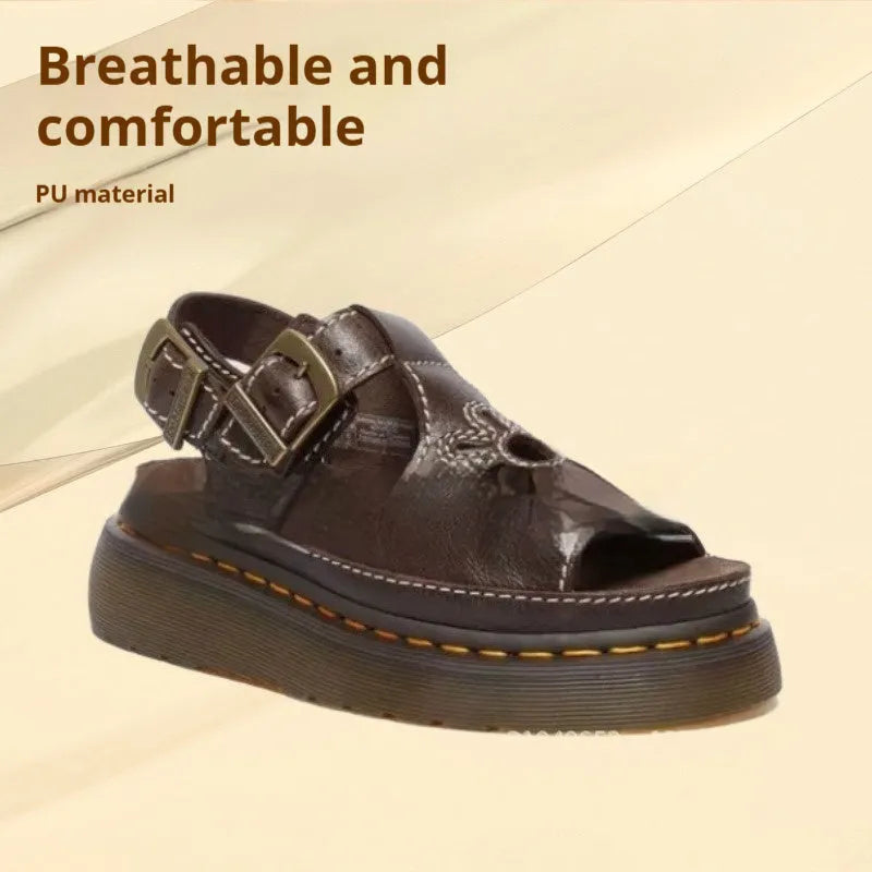 Men's black embroidered floral beach sandals with PU leather upper and flat heel