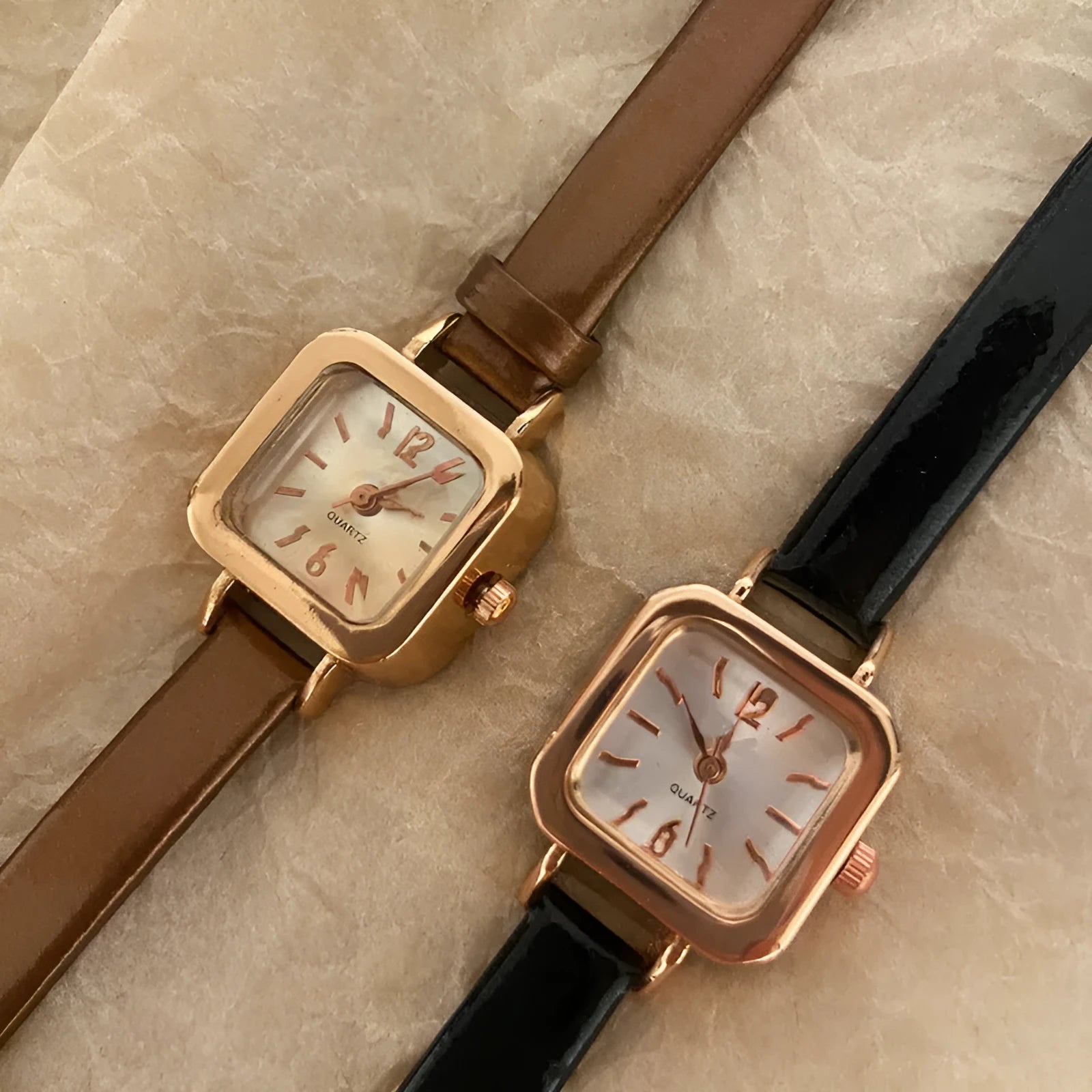 Retro style women's fashion watch with 10mm thick alloy case in black, white, pink, or brown colour options