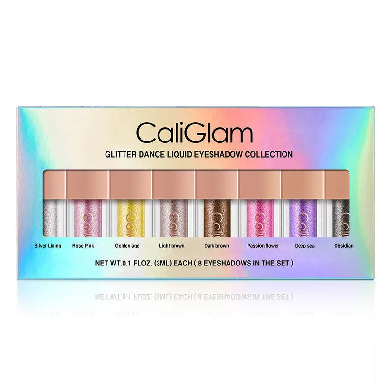 Multicolor pearl glitter liquid eyeshadow set with eight colours in black palette C005