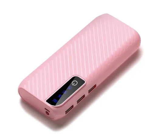 Black 20000mAh mini power bank showing USB ports and compact size