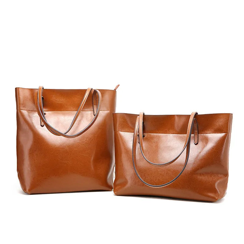 Casual waxed cowhide leather cross-body handbag in multiple colours showing internal compartments