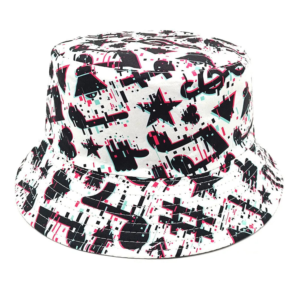 Musical note patterned polyester bucket hat with dome crown for outdoor sun protection