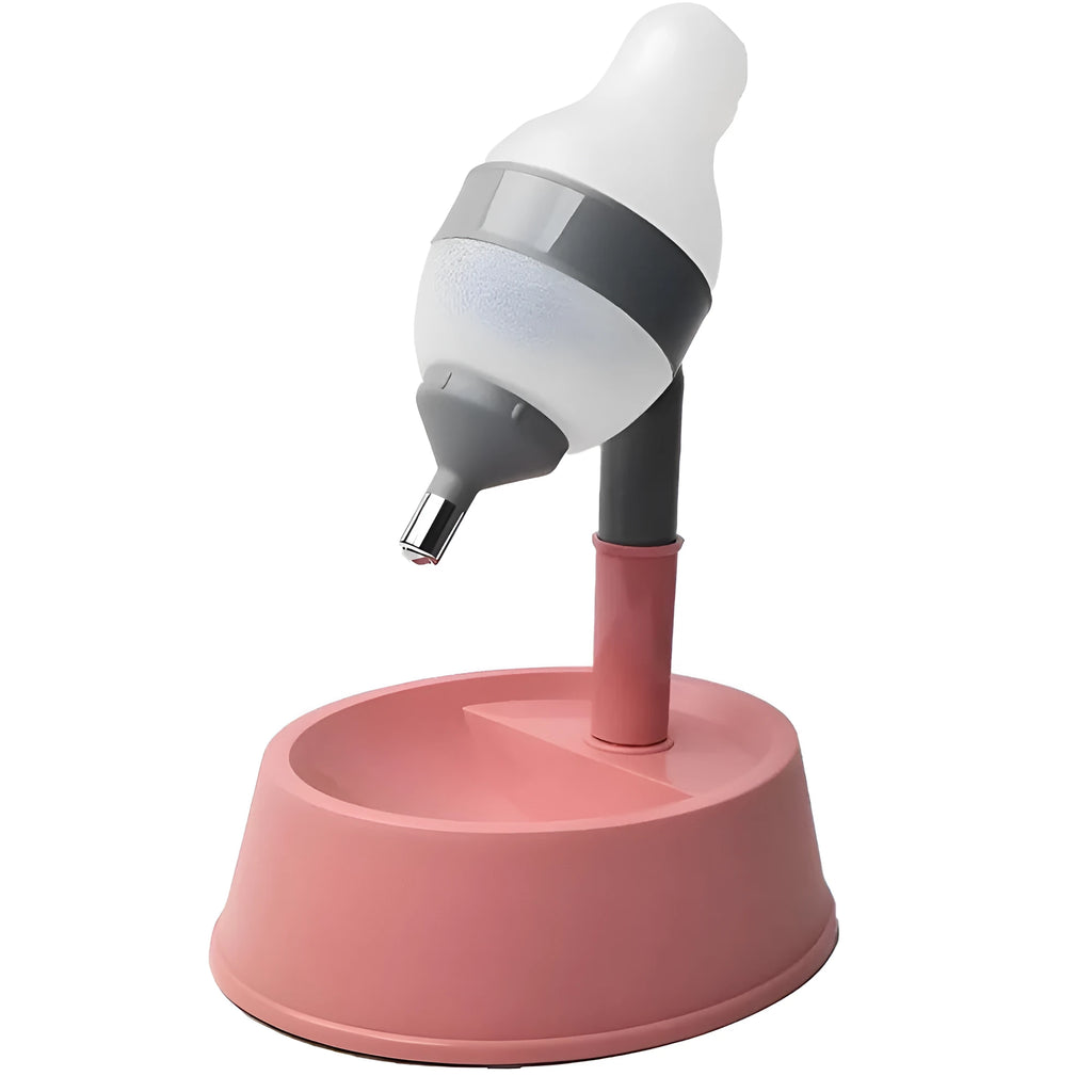 Green adjustable height pet water dispenser with detachable bowl and ball-tip nozzle on a kitchen floor.