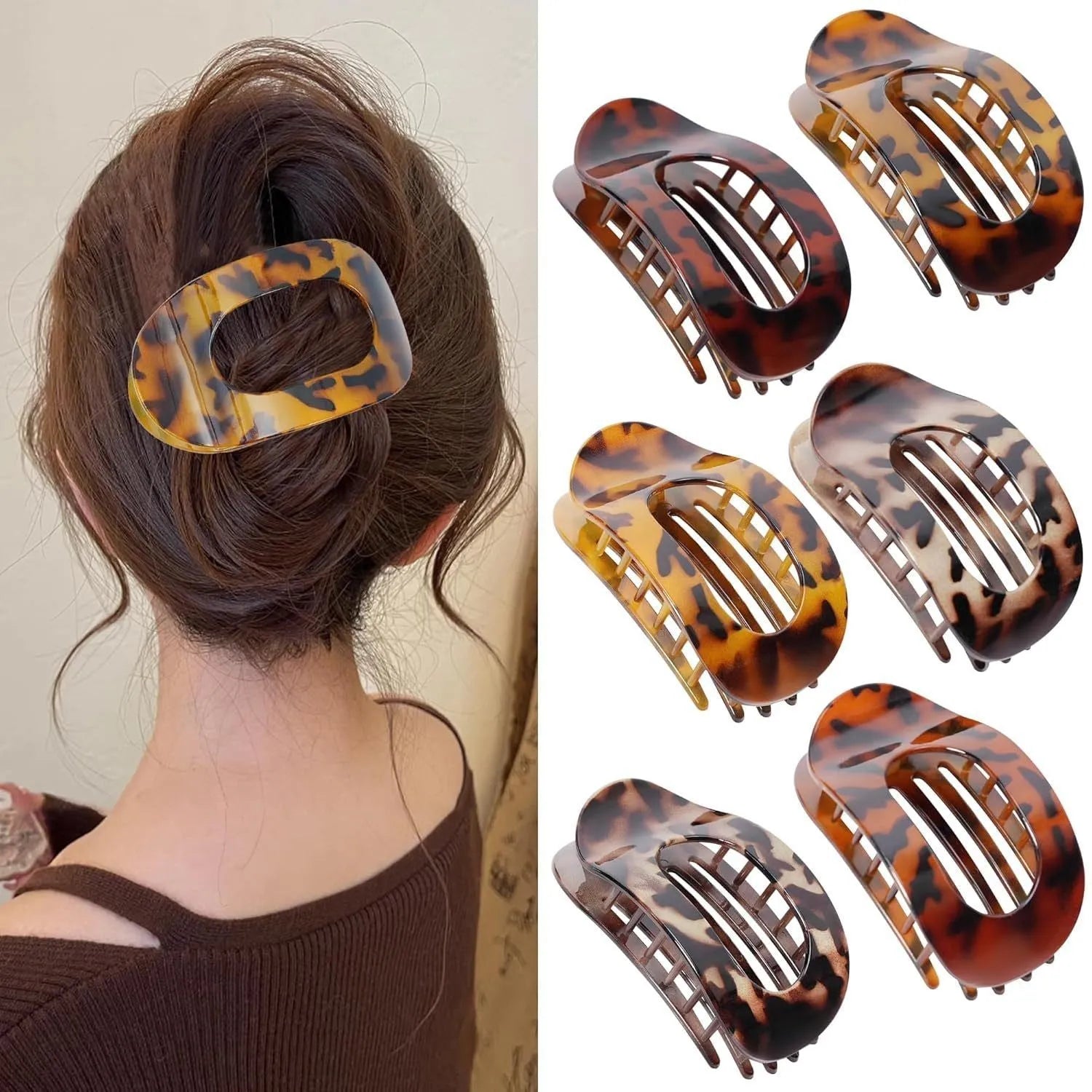 Set of six nude-coloured plastic hair clips with a quadrilateral shape and frosted grip.