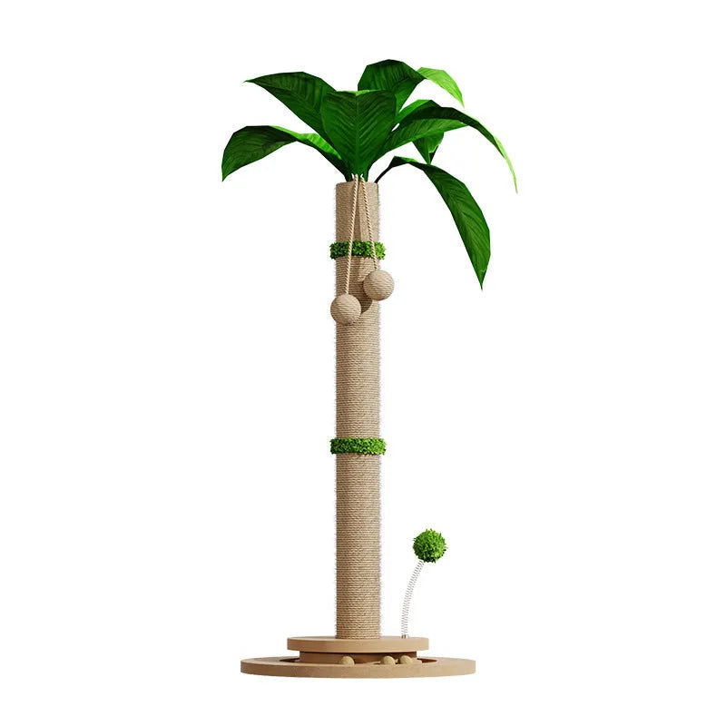 Vertical cat climbing frame with hemp rope posts in Canna colour on a simple density board base.