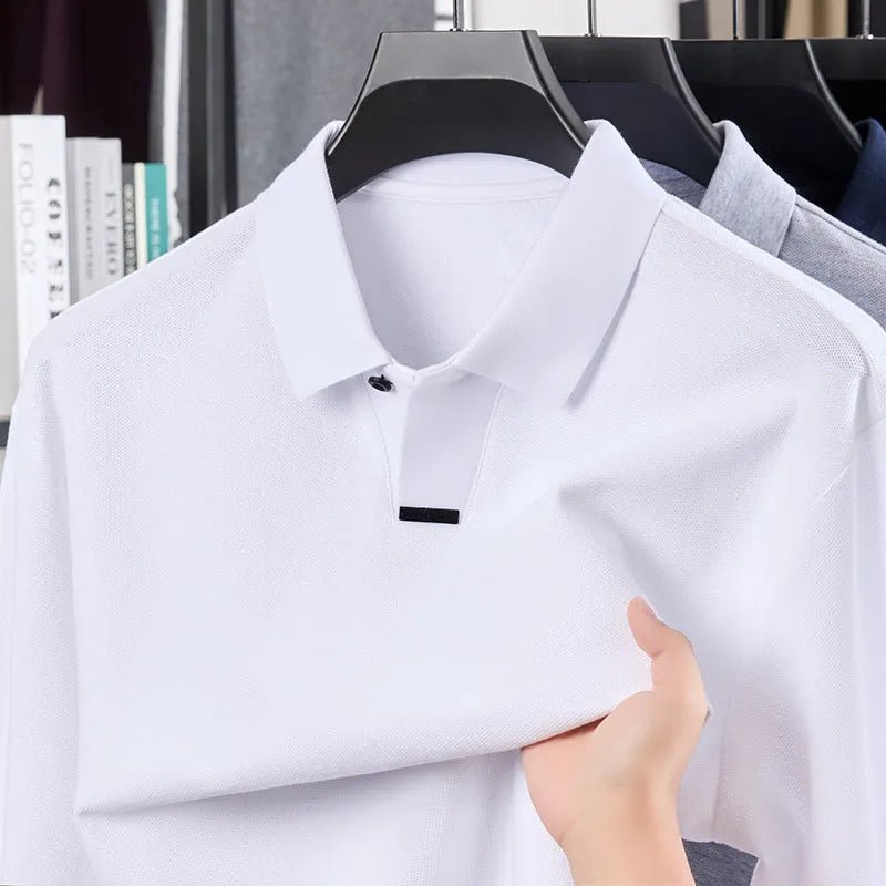 Men's asymmetric lapel collar polo shirt in pure cotton loose fit available in multiple colours