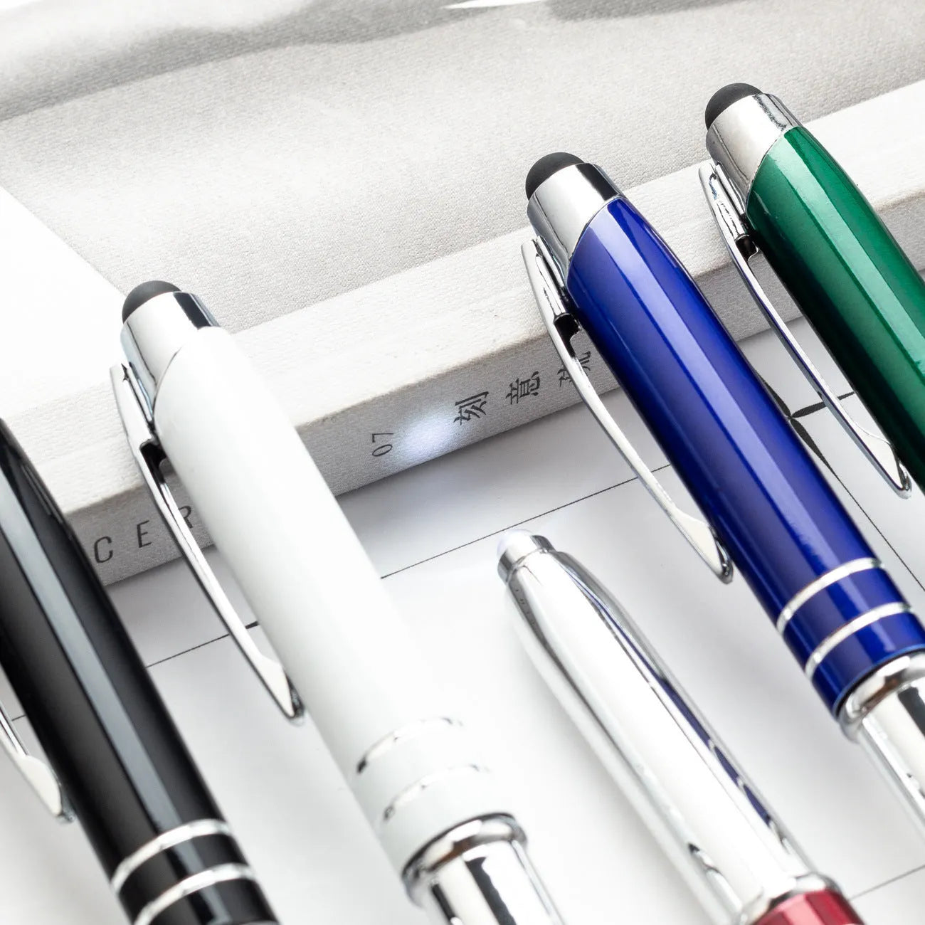 Metal capacitive stylus pen with LED light in five colour options
