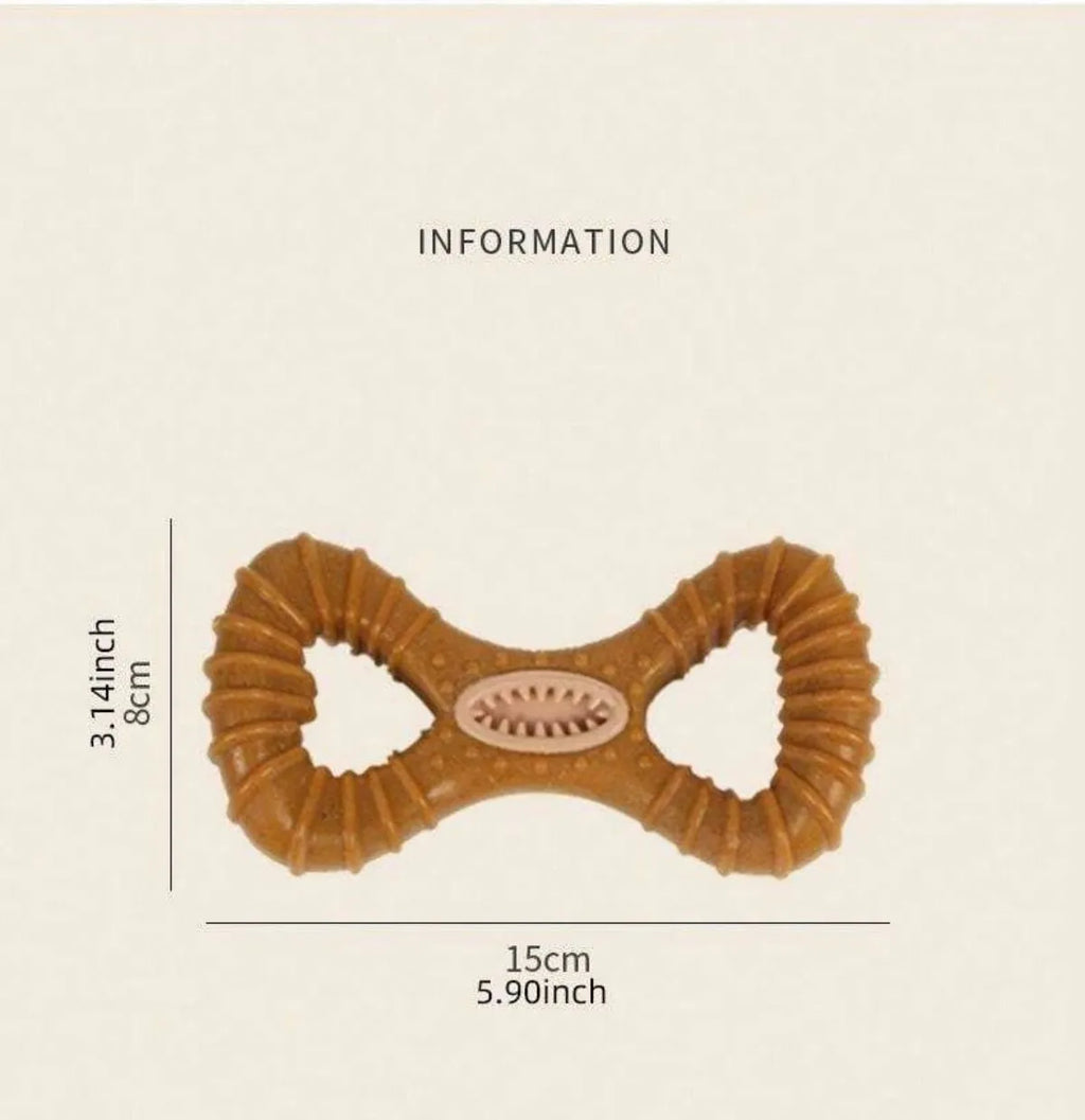 Durable dog chew bone toy for teeth cleaning, shown in 8-shape and Y-shape options.