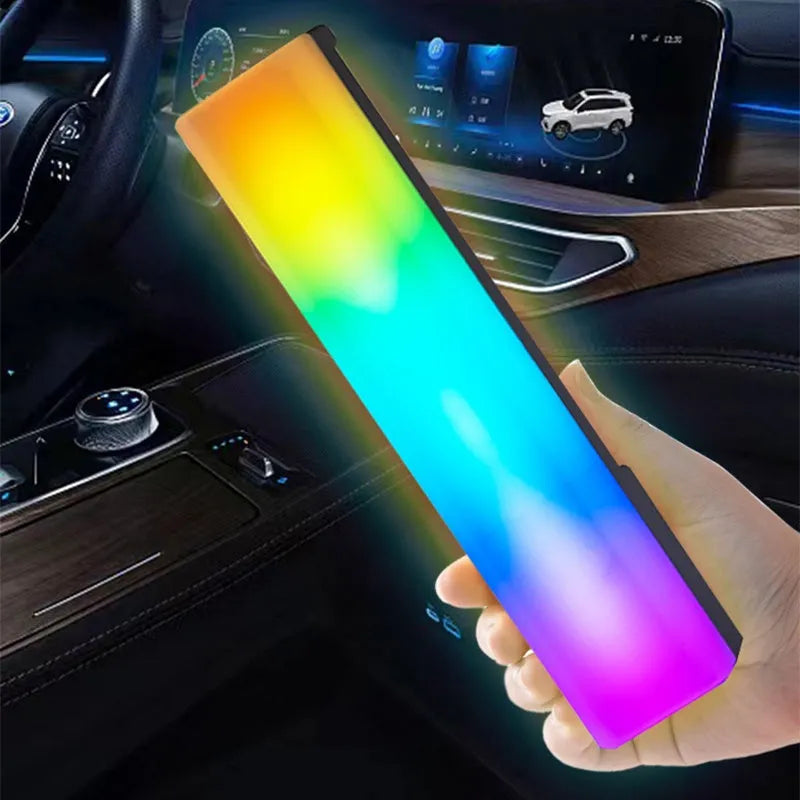 3D RGB tabletop ambiance lamp with voice-activated rhythm lights in black or white shell.