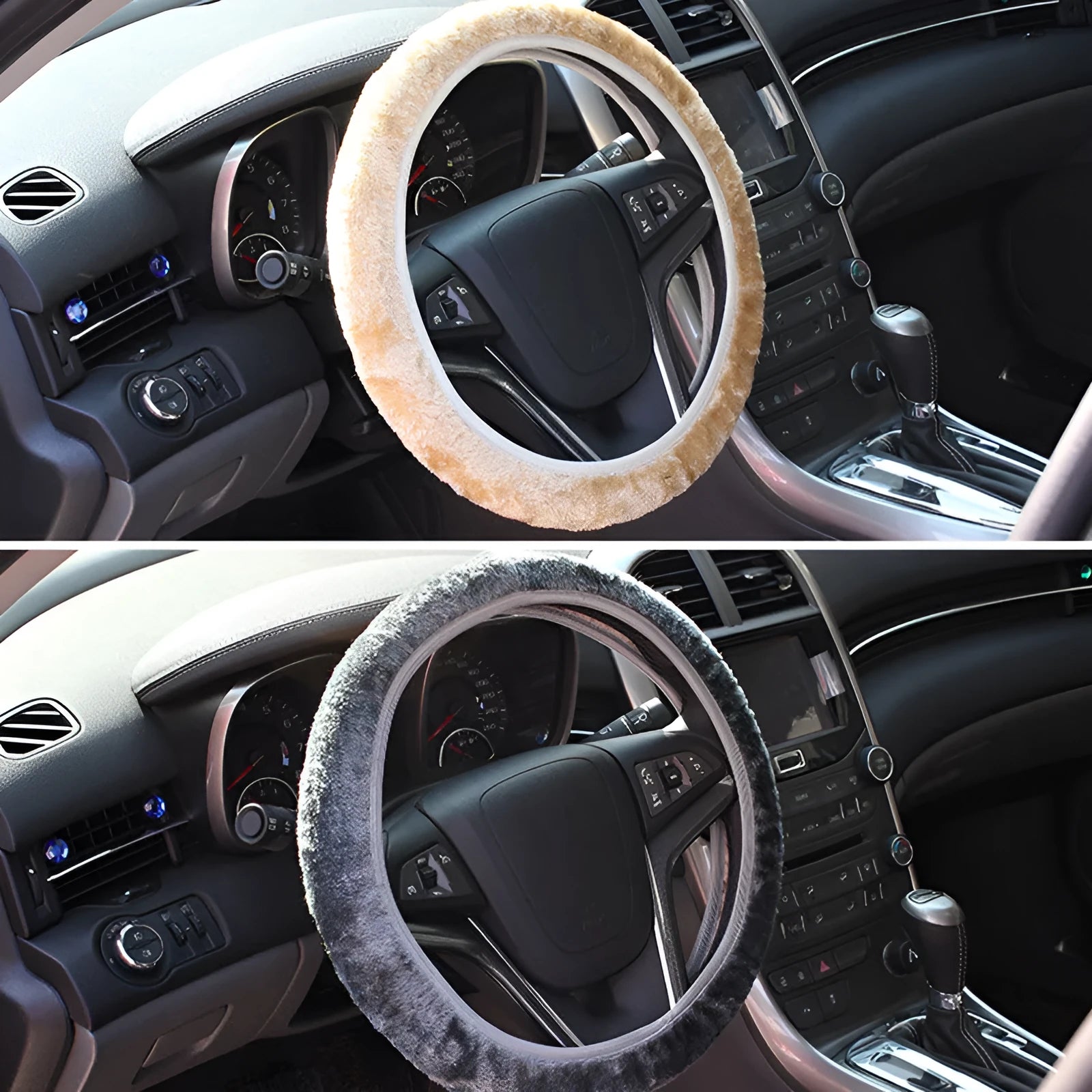Universal soft fabric car steering wheel cover in beige yellow for 36-40cm wheels