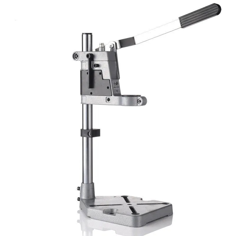 Black mini hand drill bracket bench stand with aluminium base and carbon steel column, 400mm height