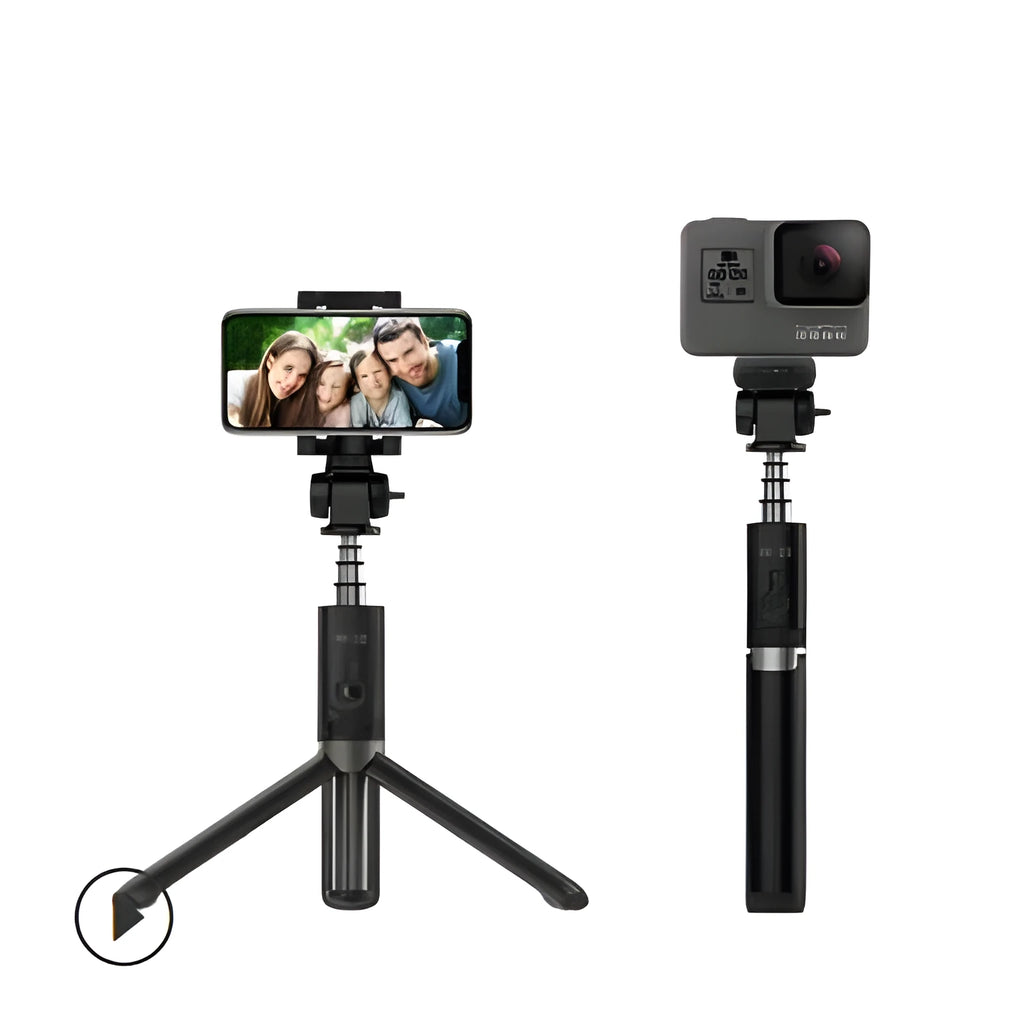 Aluminium alloy Bluetooth selfie stick with remote control and extendable phone clip