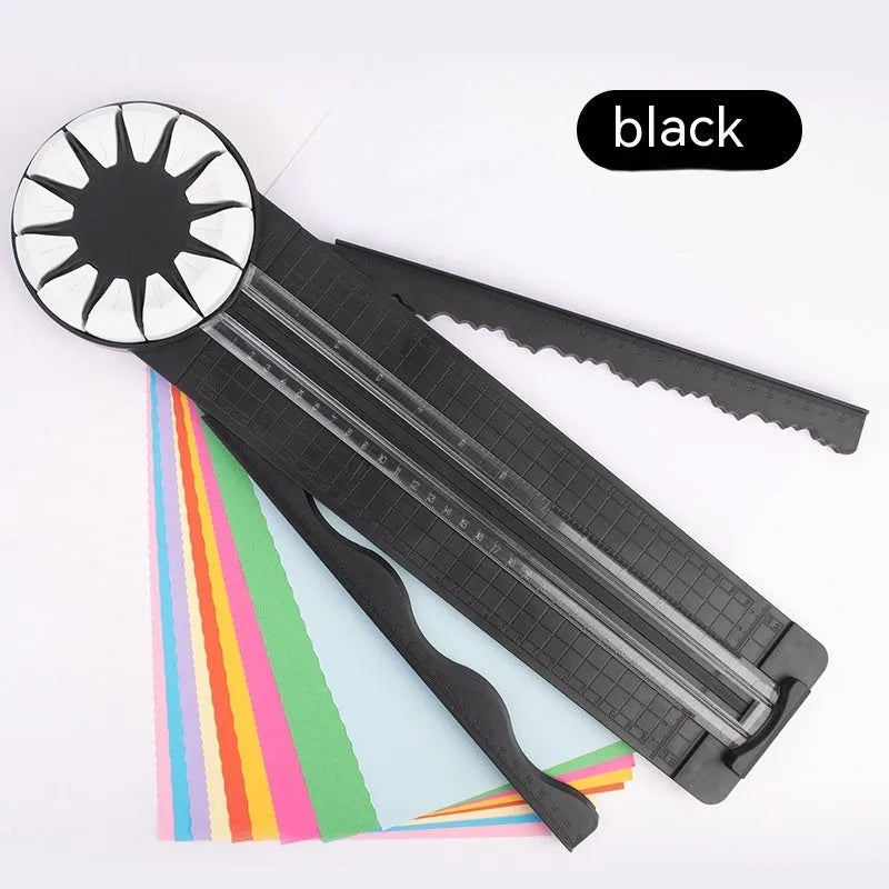 Pink 12-in-1 multifunctional paper cutting machine with plastic construction measuring 46.2cm wide