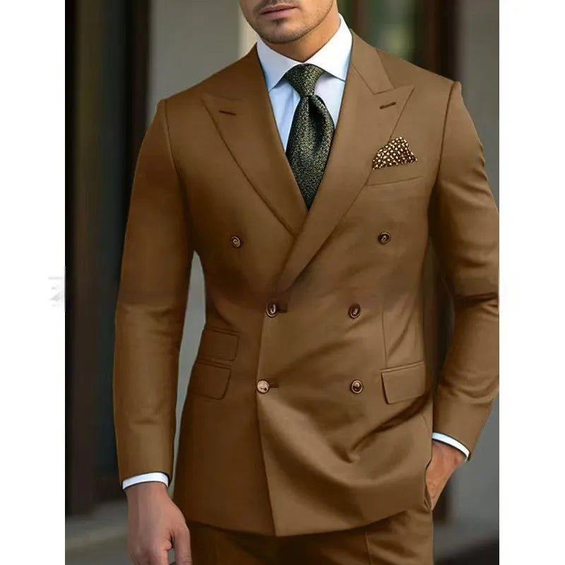 Men's regular-cut two-piece suit in light business style, cotton blend fabric, available in multiple colours