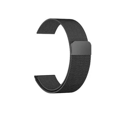 Stainless steel watch replacement strap in silver, showing buckle and 22mm width, for 38mm to 44mm watch cases.