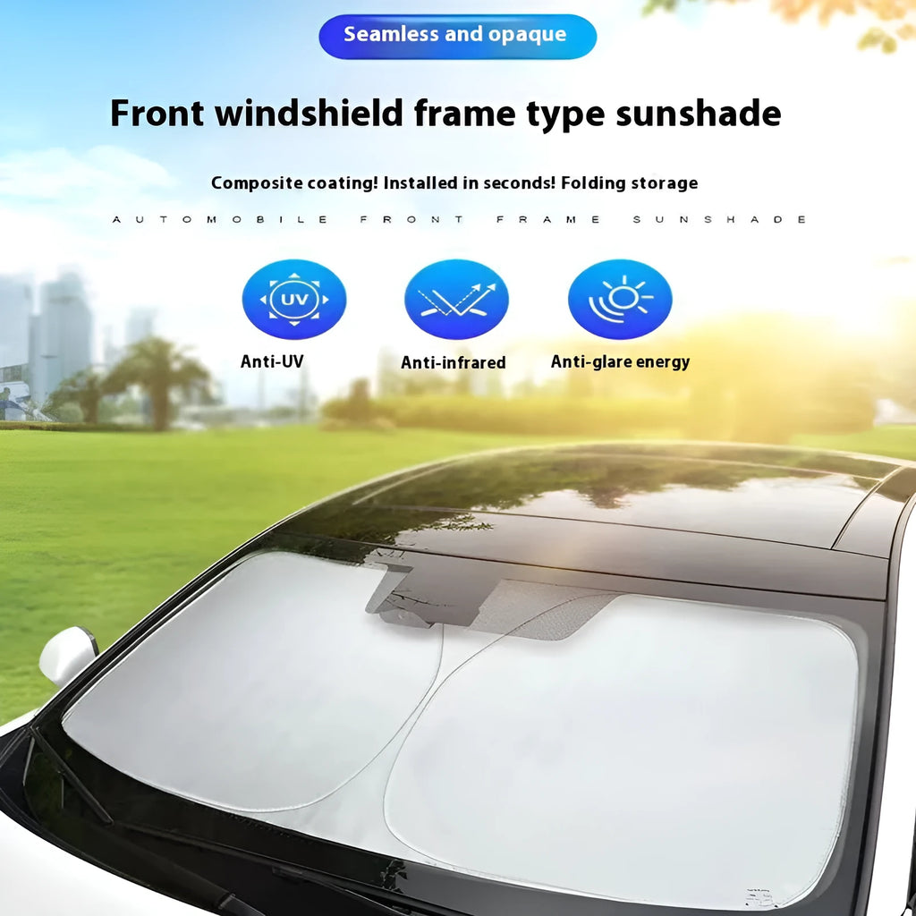 Aluminium foil car sunshade in titanium silver colour showing rectangular shape and reflective surface