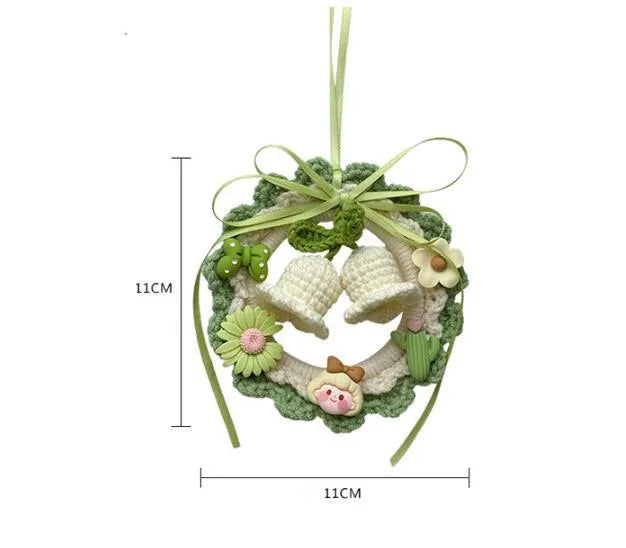 Handmade woven wool bell orchid flower car pendant in green, pink, purple, or yellow colours