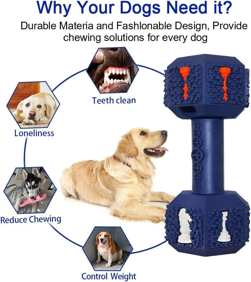 Natural rubber dog chew toy with hollow dumbbell design in black or blue colours
