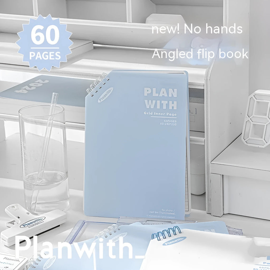 Oblique angle artsy ins style salt series student draft notebook in A5 or B5 size with white or blue plaid cover