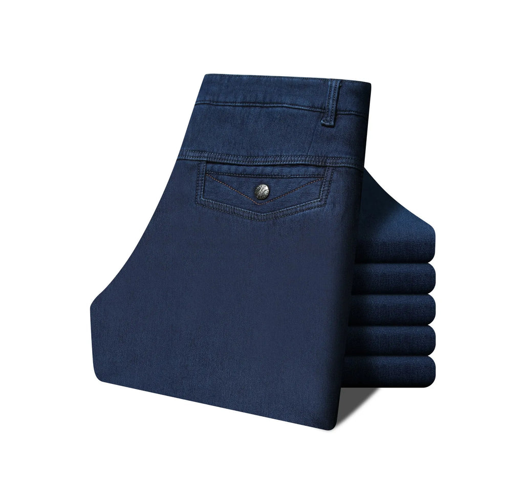 Women's velvet jeans in dark blue high-waist straight-leg cotton stretch fabric