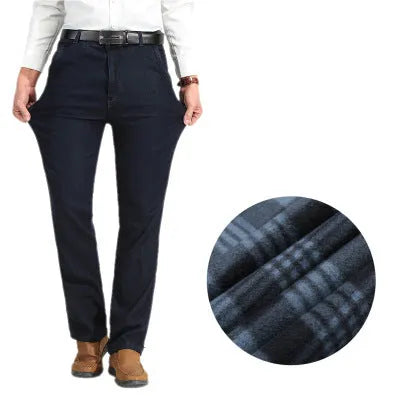 Women's velvet jeans in dark blue high-waist straight-leg cotton stretch fabric