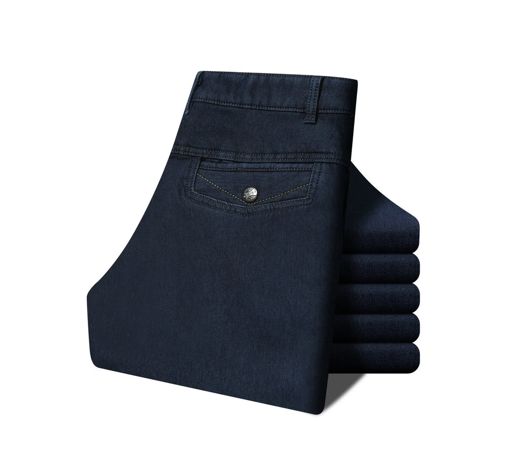 Women's velvet jeans in dark blue high-waist straight-leg cotton stretch fabric