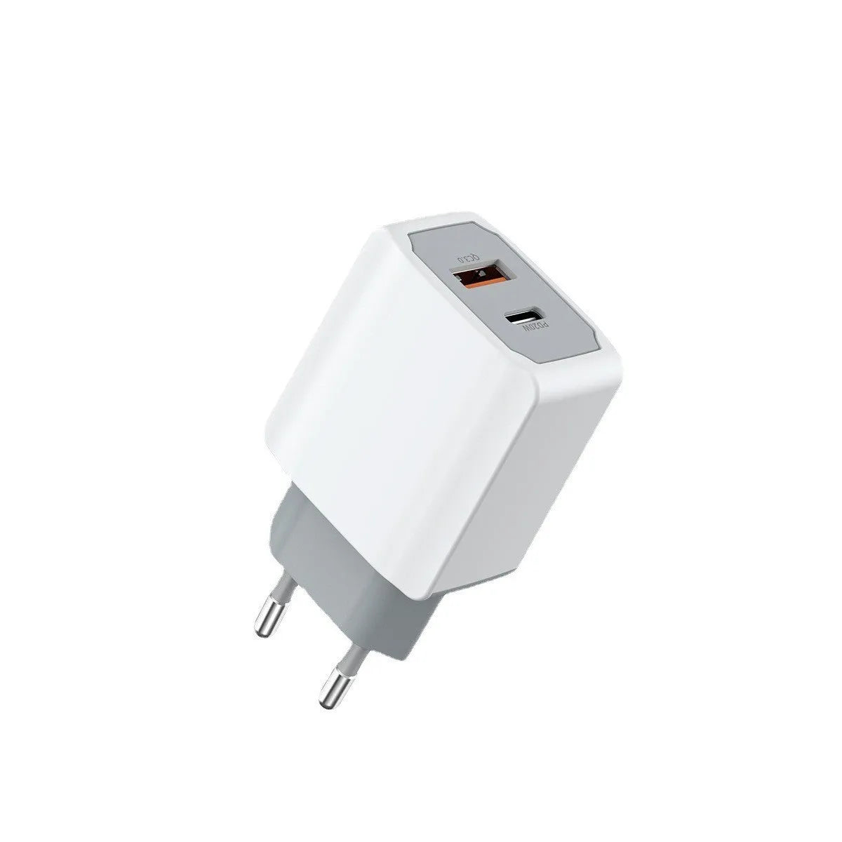 White phone fast charger set with USB cable and compact charging head