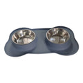 Large double dog bowl silicone feeding mat with stainless steel bowls in blue colour