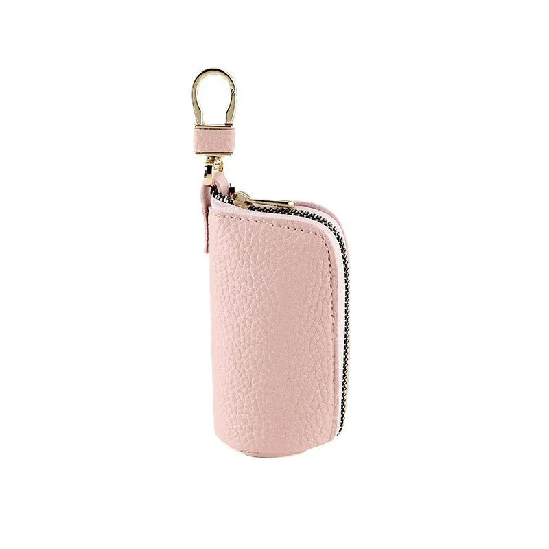 Black PU leather zipper key ring case with ultra-light design for men and women