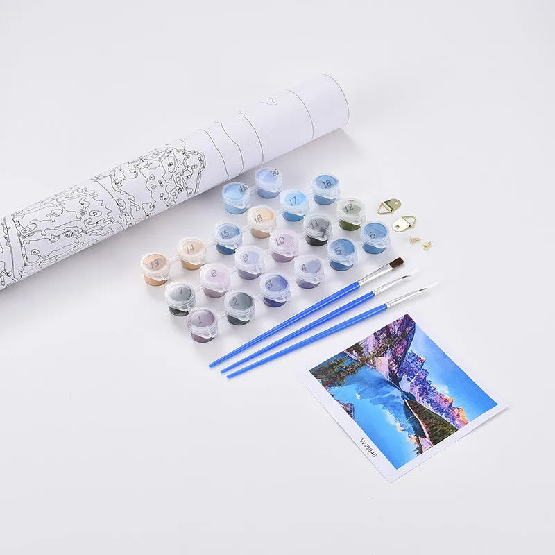 DIY sea view villa digital oil painting kit with 40x50cm linen canvas and acrylic paints