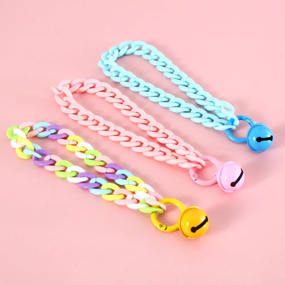 Plastic pet collar in macaron candy colours with chain design for cats, dogs, and rabbits