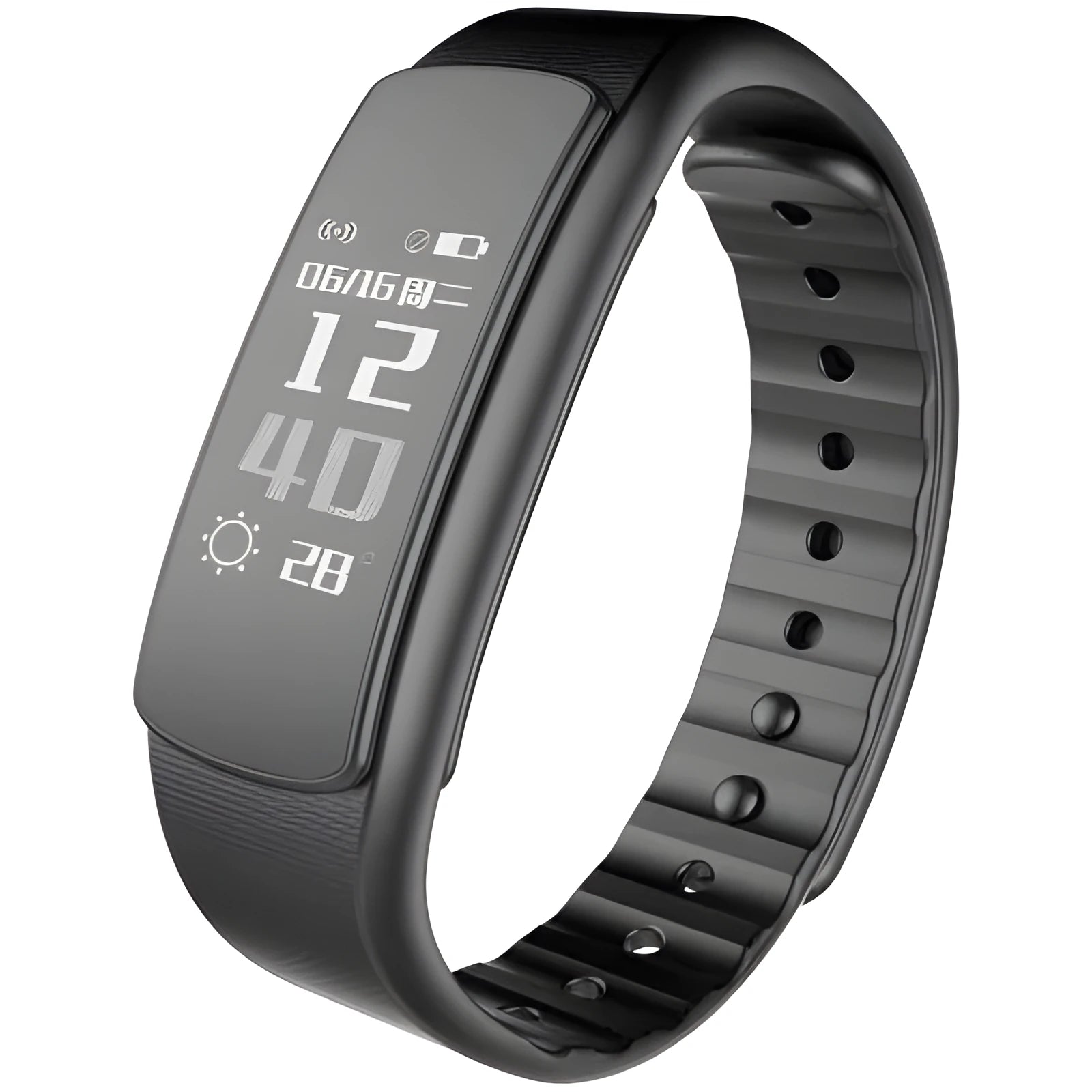 I6 smart sports bracelet with 0.96-inch screen shown on wrist in black and green colour options