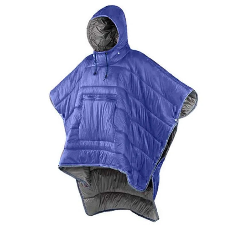 Outdoor cloak sleeping bag in Army Green, convertible to blanket, 200x140cm nylon construction
