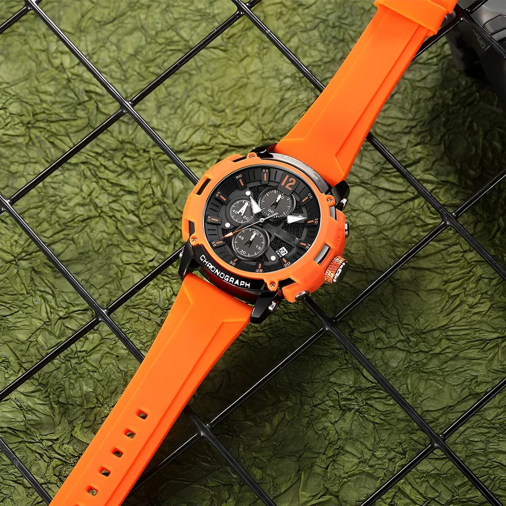Men's multi-function digital watch with luminous display and calendar on wrist